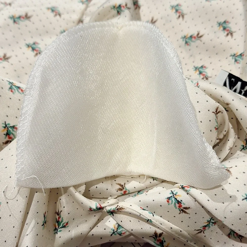 Zara Satin Cropped Cream Floral Blouse Size XL